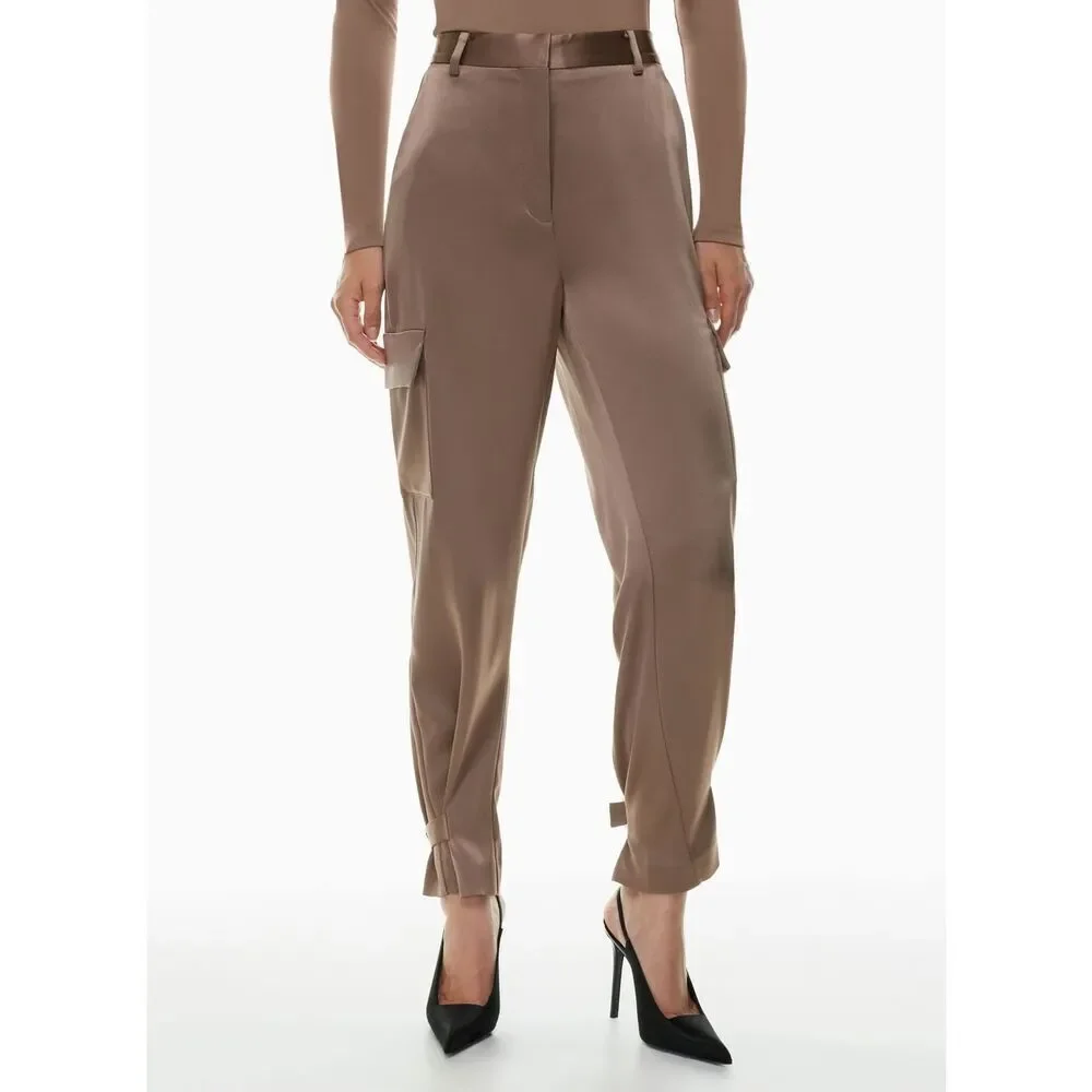 Aritzia Babaton Refined Satin Taupe Cargo Pants Sz 4 Old Money, Luxury
